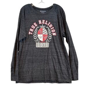 Y2K True Religion Mens Long Sleeve Graphic T-Shirt Charcoal Grey Crest Logo XXL